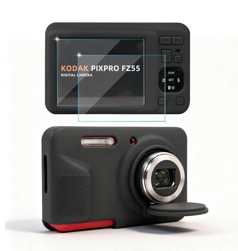 lot 39334 image: Frevyve Case for Kodak PIXPRO FZ55 Digital Camera Accessories, Soft Silicone Protective Case, Slim Fit Sleeve with Removable Lens Cover and Screen Protector, Lightweight, Anti-Scratch (Black)