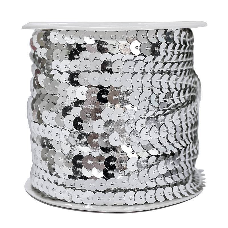 lot 39348 image: FQTANJU 6mm Spangle Round Sequins Trim, PVC, 100 YardsRoll. (Silver)