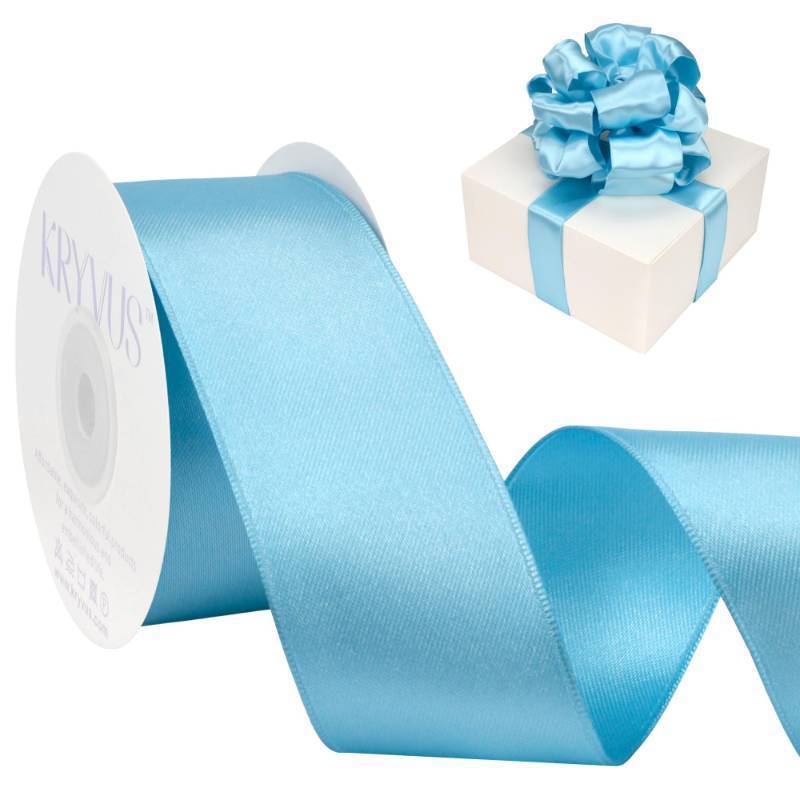 lot 48001 image: Kryvus Blue Satin Wired Ribbon, 1.5 inch X Continuous 10 Yards Luxury Double Faced Satin Ribbon with Wire Edge for Gift Wrapping, Wreaths, Flower Bouquet, Wedding Decorations, Home Decor