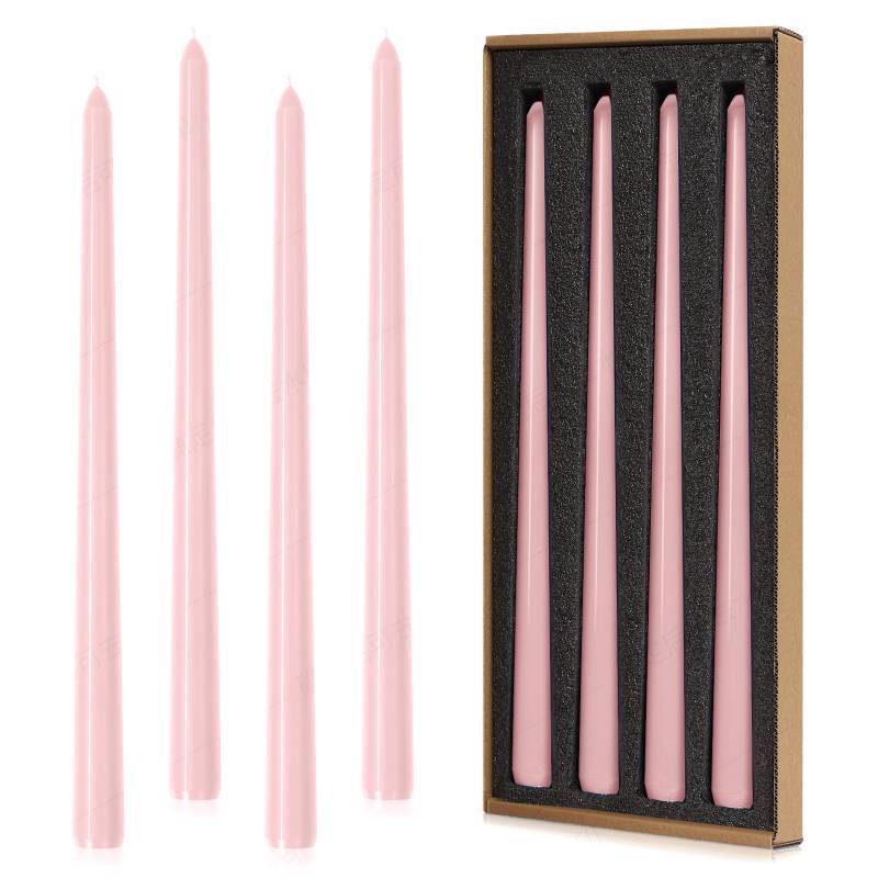 lot 48023 image: Taper Candles 12 Tall Light Pink Colored Candlesticks Set of 4  Unscented 34 inch Diameter Candle Sticks Candle for Mantle Home Decor Kitchen Wedding Decorations Centerpiece