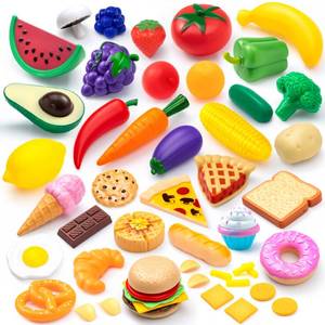 lot 24150 image: JOYIN 50 Piece Set of Kitchen Toys, Dinnerware, Dummy Fruits, Vegetables, Plastic Accessories for Children Educational Learning Toy, Role Play Gift, Easter Basket Stuffers