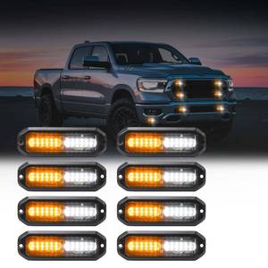 lot 24151 image: WINECO AmberWhite LED Strobe Lights Kit - 8pcs 12-LED Flashing Emergency Warning Lights for Trucks, Cars and Vehicles
