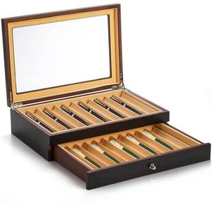 lot 24159 image: Yesland 2 Layer Ebony Wood Pen Display Box, 23 Slot Fountain Pen Organizer Box with Clear Glass Window Luxury Pen Collection Case for Shop, Home, Fathers Day Gift, Black