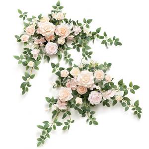 lot 24161 image: Lings moment 2PCS Blush Cream Artificial Floral Swags Wedding Arch Flowers Rose Garland Centerpieces Greenery Arrangements for SweetheartHead Table Easel Wall Entryway Board Backdrop