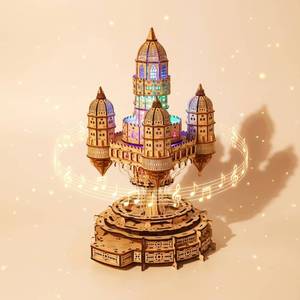 lot 24162 image: 3D Wooden Puzzle for Adults SkyCity Floating Castle Music Kit with LED Lights & Rotating Mechanism, DIY Mechanical Building Set, Hobbies Puzzle Models for Teens & Collectors