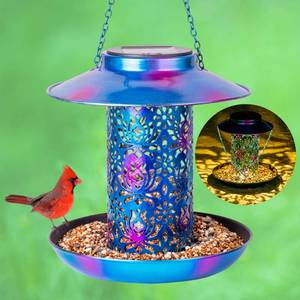 lot 24166 image: Ottsuls Solar Bird Feeder for Outdoors Hanging, Metal Wild Cardinals Garden Lantern with S Hook, Weatherproof and Water Resistant Birdfeeders as Gift Idea for Women Mom Grandma Bird Lovers (Blue) (Base Bent)