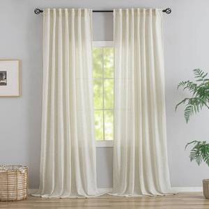 lot 24180 image: 132 Inch Length Linen Curtains for High Ceiling Villa Living Room,2 Panels Set Hanging Back Tab Hooks Pleated Privacy Semi Sheer 11FT Extra Long Vintage Curtain Drapes for Hote,Cream IvoryLight Beige