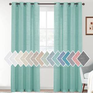 lot 24182 image: H.VERSAILTEX Linen Sheer Curtains 84 Inch Length Semi Sheer Curtains for Living Room Light Filtering Curtains, 2 Panels (52 W x 84 L, Sea Mist)