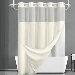 lot 24183 image: YellyHommy No Hook Shower Curtain with Snap in Liner Set Less Time Cream Waffle Shower Curtain for Bathroom 75 L x 72 W