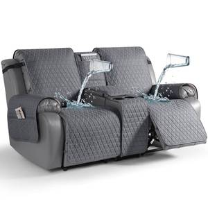 lot 24185 image: TAOCOCO 100% Waterproof Loveseat Recliner Cover with Console, Non-Slip Washable Reclining Couch Cover for 2 Seats, Furniture Protector for Dogs, Dark Gray