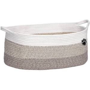 lot 24188 image: Optish Dog Toy Basket, Toy Box and Bin for Dog Cat Storage, 19.7 X 11 X 7.9 (30L) Large Woven Rope Basket for Blanket Storage, Living Room, Bedroom, White & Brown