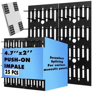 lot 24191 image: Blulu 25 Pcs Push-on Impaler Wall Mounting Clips Surface Mount Impaler Clips, Acoustic Panels Galvanized Steel Quick Installation for Gypsum Board Plywood Masonry (Black)