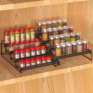 lot 24192 image: LUHENPING 4 Tier Adjustable Spice Rack Organizer for Cabinet - Black (2 PCS S&L) Expandable Spice Shelf with Protection Railing for Inside Cabinets, Countertop, Pantry Storage & Seasoning Organization