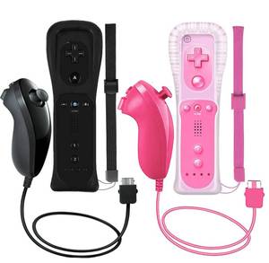 lot 24193 image: ZeroStory 2 Packs Wireless Controller and Nunchuck for Wii and Wii U Console, Gamepad with Silicone Case and Wrist Strap (Black and Pink)