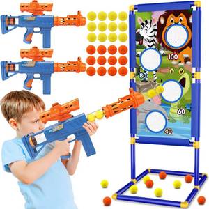 lot 24198 image: KKONES Shooting Game Toy for Boys - 2 Player Toy Foam Blaster Air Guns, 24 Foam Bullet Balls Popper & Standing Shooting Target, Birthday Gifts for Age 3 4 5 6 7 8 9 10-12 Years Old Kids, Girls