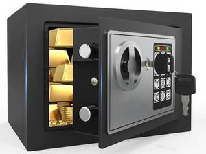lot 24208 image: PATRON Small Safe Box for Money with Code and Keys Solid Mini Safe for Kids with Digital Electronic Security Keypad for Home Office Hotel,Personal Money Safes for Cash,0.236 Cuft (Black)