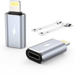 lot 29612 image: TechMatte Female USB C to Male Lightning Adapter 2 Pack 2.2A Charging Data Transfer, Compatible with iPhone 14, 13, 12, 11 Xs iPad iPod AirPods, Not for Audio HeadphonesOTG Firewire Anti-Lost, Grey