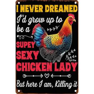 lot 29613 image: Seeyoo Chicken Metal Tin Sign Vintage Retro Poster Wall Decor Chicken Decoration for Chicken Coops Farms Yard Home Bar Cafe Garage or Office - Thoughtful Chicken Gift Idea
