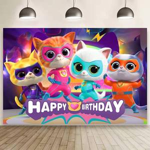 lot 29618 image: Super Cats Birthday Decorations,Super Cats Happy party Banner Backdrop for Kids Birthday Party Supplies (5x3ft)