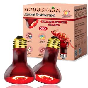 lot 29624 image: GRUBSFARM 60W Compact Red Infrared Heat Lamp Bulb Provides All-Day Heating to Support Metabolism, Digestion & Appetite, Basking Spot Light for Reptiles, Lizards, Terrarium & Brooder Heater, 2.5
