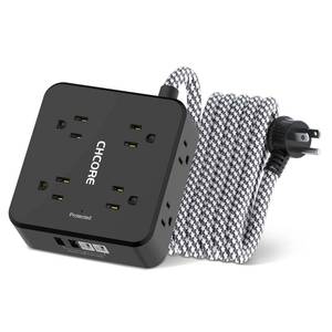 lot 29630 image: Surge Protector Power Strip - CHCORE 10Ft Braided Extension Cord with 8 Outlets with 4 USB (2 USB C) Charging Ports, Flat Plug Multi Plug Outlet Extender Charging Station for Home Office, ETL, Black