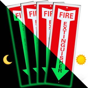 lot 29631 image: Tondiamo 4 Pack Fire Extinguisher Sign Glow in the Dark Fire Rust Aluminum Signs 4 x12 Inch Laminated for Ultimate UV, Weather, Scratch, Water and Fade Resistance, Indoor and Outdoor