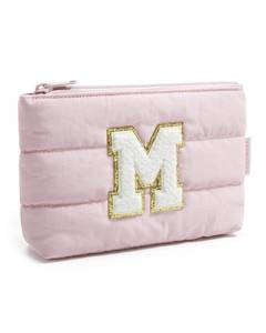 lot 29645 image: BAGSMART Personalized Makeup Bag with Initial, Pink Small Cosmetic Travel Organizer, Water-Resistant Pouch for Women & Teens for Bridesmaid Graduation (Initial-M, Small)