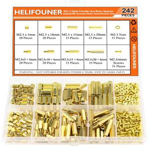 lot 29653 image: HELIFOUNER M2.5 Male Female Hex Brass Spacers Standoffs Screws Nuts Assortment Kit, Threaded Pillar for Printed Circuit Board Motherboard (One Size Missing)