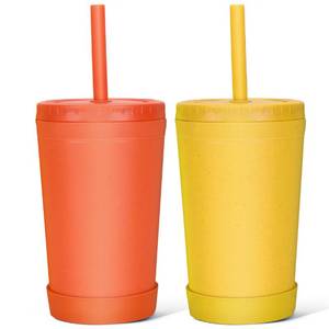 lot 29663 image: Homestockplus Wheat Straw Cups with Lids and Silicone Straws, 10 Oz Chip Resistant DishwasherMicrowave Safe, Toddler Cups Built In Straw Stoppers, Smoothies Cup Straw Cleaner