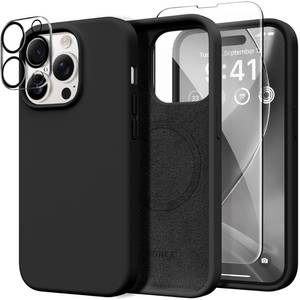 lot 29666 image: GONEZ for iPhone 14 Pro Max Case Silicone, Compatible with MagSafe, with Screen Protector  Camera Lens Protector, Liquid Silicone Shockproof Protective Phone 14 ProMax Case 6.7, Black