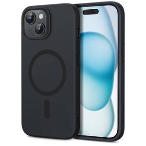 lot 29669 image: ESR for iPhone 15 Case with MagSafe, Supports Magnetic Charging, Slim Liquid Silicone Case, Shock Absorbing, Screen and Camera Protection, Cloud Series, Black