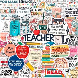 lot 29675 image: 100Pcs Funny Teacher Stickers for Laptop, Water Bottles and Planner - Funny Teacher Gifts Appreciation - Gift for Women & Men