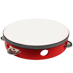 lot 29680 image: Moicstiy 8 Inch Wooden Round Tambourine, Red Single Row Tambourine with Metal Jingles, Hand Held Percussion Musical Instrument for KTV, Party, Church Educational Toy (1 Pcs)
