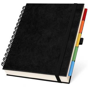 lot 29682 image: Hardcover Leather Lined Spiral Notebook 8x10 with Removable Dividers - Black - 300 Pages 5 Subject College Ruled Notebook for Work with Tabs, Pockets, and Pen Loop for Note Taking, Large Journal