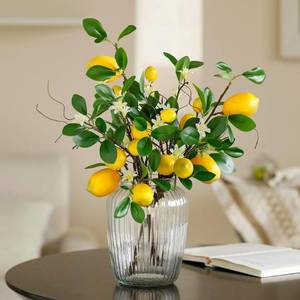 lot 29689 image: Laelfe 2 Bunches Artificial Lemons Branches Faux Lemons Fruit with Stem Fake Lemon Decoration for Kitchen Farmhouse Decor (Yellow)