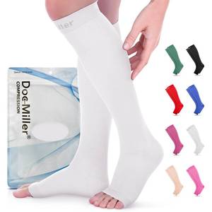lot 29690 image: Doc Miller Open Toe Compression Socks for Men and Women, 15-20 mmHg, Calf Recovery, Medical Grade, White Socks, Large