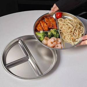 lot 29696 image: RUIBOLU Portion Control Plates Stainless Steel For Adults Weight LossDiabetic DietDivided Plate Unbreakable Round Metal Dish PlatesKitchen Camping Picnic 9 Inch (2)