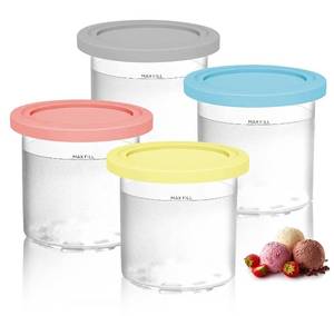lot 39724 image: 4 Pack Ice Cream Containers Compatible with Ninja Creami NC299AMZ NC300 & NC301 Series Ice Cream Maker, Replacement Pints Containers and Lids, BPA-Free & Dishwasher Safe, GreyBluePinkYellow