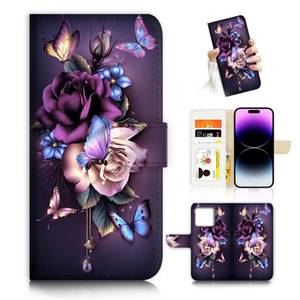 lot 39725 image: AJOURTEK for iPhone 14 Pro, Art Designed Flip Wallet Style Cover Case Fancy Flower Full Body Protection AD003 (#24886 Purple Rose Flower i14pro)