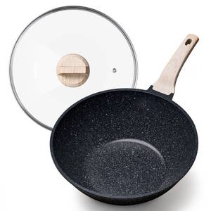 lot 48428 image: CAROTE Non Stick Wok with Lid 125.3QT Woks & Stir-fry Pans Nonstick Granite Wok Pan Induction Cookware Deep Frying Pan, Compatible with All Stovetops