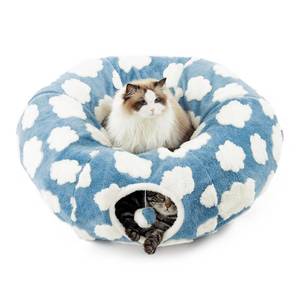lot 48434 image: Lesure Cat Tunnel Bed for Indoor Cats - Cute Cat Donut Tunnel Toys for Small Large Cats with Washable Circle Cushion, Round Pet Peekaboo Cave Toy for KittenPuppyRabbit, Standard Cozy Clouds Blue