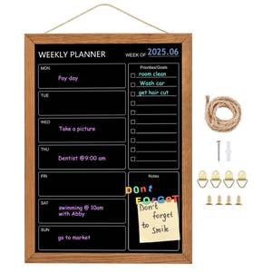 lot 48435 image: Umtiti Calendar Weekly Chalkboard, 10.6  14.6, Magnetic Surface Rustic Brown Solid Pine Wood Frame Black Board for Office, School and Home(ZLHB-QZ-2737)