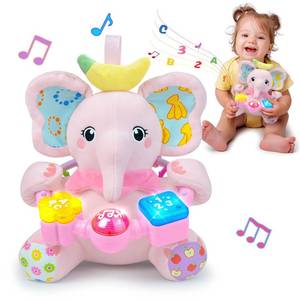 lot 48437 image: Holaxander Baby Elephant Musical Stuffed Animals Toy with Light-Up Music & Crinkle Sound Paper,Infant Bilingual Early Learning Education Toys,Tummy Time Toys for 0-3-6-12 Months Boy Girl, Pink