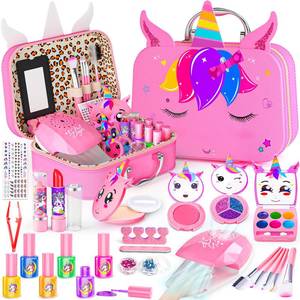 lot 48440 image: Mqsiuve Kids Makeup Kit for Girl - 2 in 1 Kids Washable Makeup Toys & Nail Art Kit with Nail Dryer and Storage Case, Real Girl Makeup Set Birthday Gifts Toys for 3 -12 Year Old Girls, Pink