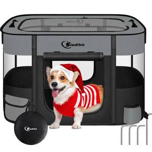 lot 48451 image: Siedihit Dog Cat Playpen, Pet Puppy Portable Pens for Outdoor Travel Crate, Indoor After Surgery Use, Foldable Dog Kennel Tent for Rabbit or Small Animals and Tent Stakes (Dark Grey, Large)