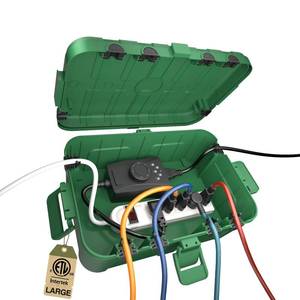 lot 48462 image: Flemoon IP54 Waterproof Electrical Box, Outdoor Plug Cover Weatherproof, for Outdoor Outlet, Timer, Extension Cord, Power Strip, String Light, Green
