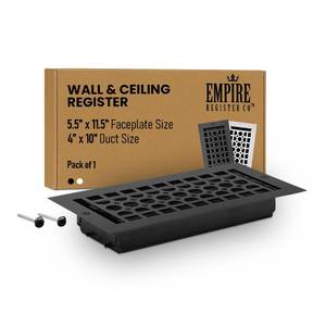 lot 48464 image: Empire Register Co, Ceiling & Wall Vent Cover - 4x10 inch, Honeycomb Design, Textured Black Finish, Metal Damper Attached, Measure Wall Hole Dimensions (not for Floor use)