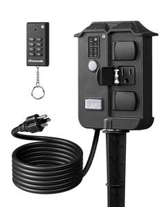 lot 48476 image: DEWENWILS Outdoor Power Stake Timer Waterproof, 6 Grounded Outlets, 6FT Extension Cord, 100FT Wireless Remote Control, Photocell Dusk to Dawn Timer for Lights, Yard, Garden, UL Listed