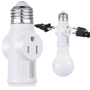 lot 51481 image: Feekoon 1 Pc Light Socket to Plug Adapter, E26 Lamp Sockets Converter to 3-Prong Outlet & Bulb Holder, Screw-in Light Socket Adapter for Garage, Porch & Utility Areas (White)