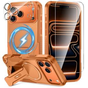 lot 51483 image: 3 in 1 for iPhone 17 Pro Case Compatible with MagSafe Invisible Kickstand HD Screen Protector Camera Lens Protector, Protective Magnetic Phone Cover for iPhone 17 Pro (Orange)